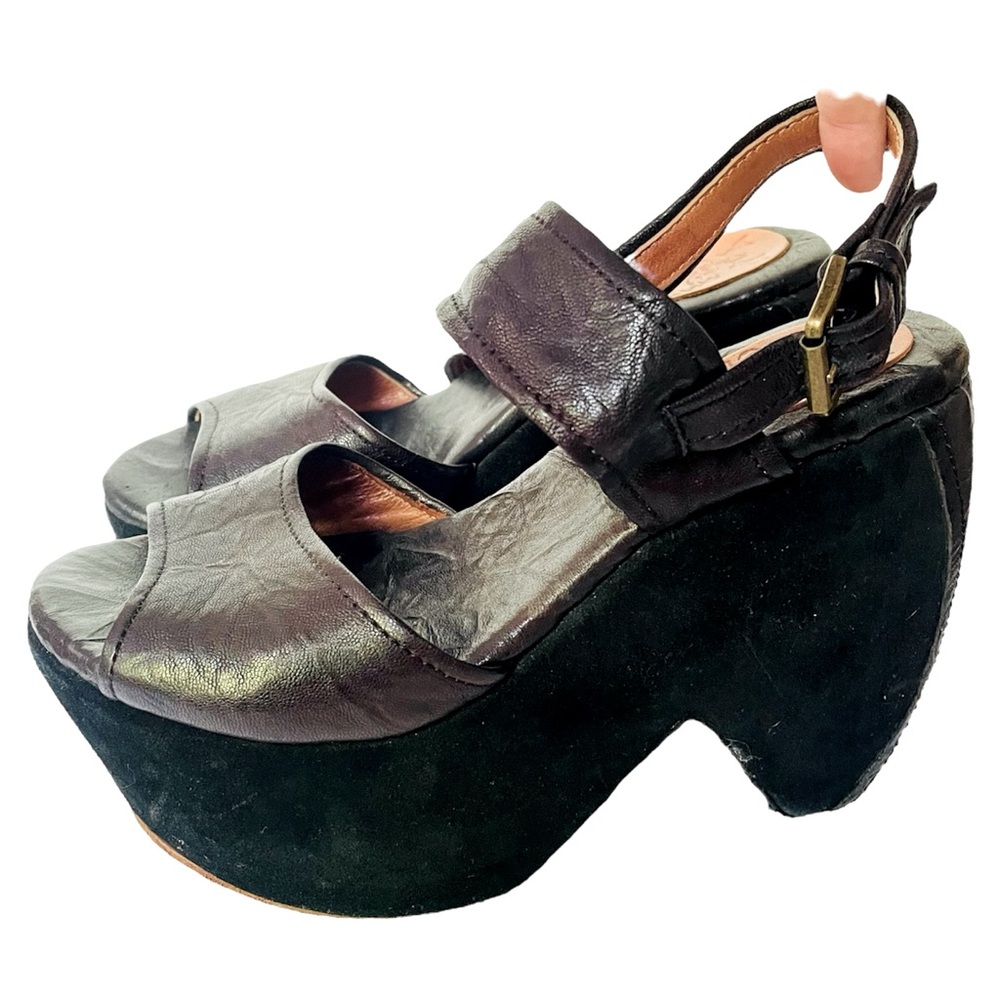 Geé WaWa Black Leather Platform Shoes Size